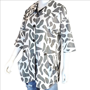 NWT Parsley & Sage 100% Cotton Black & White Animal Print 3/4 Sleeve Jacket